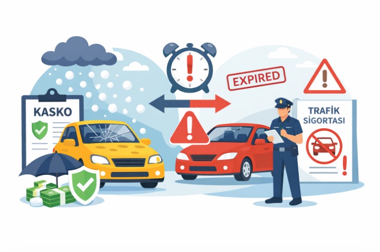 Dolu hasarı alan araç için kasko teminatını ve süresi dolmuş trafik sigortası riski